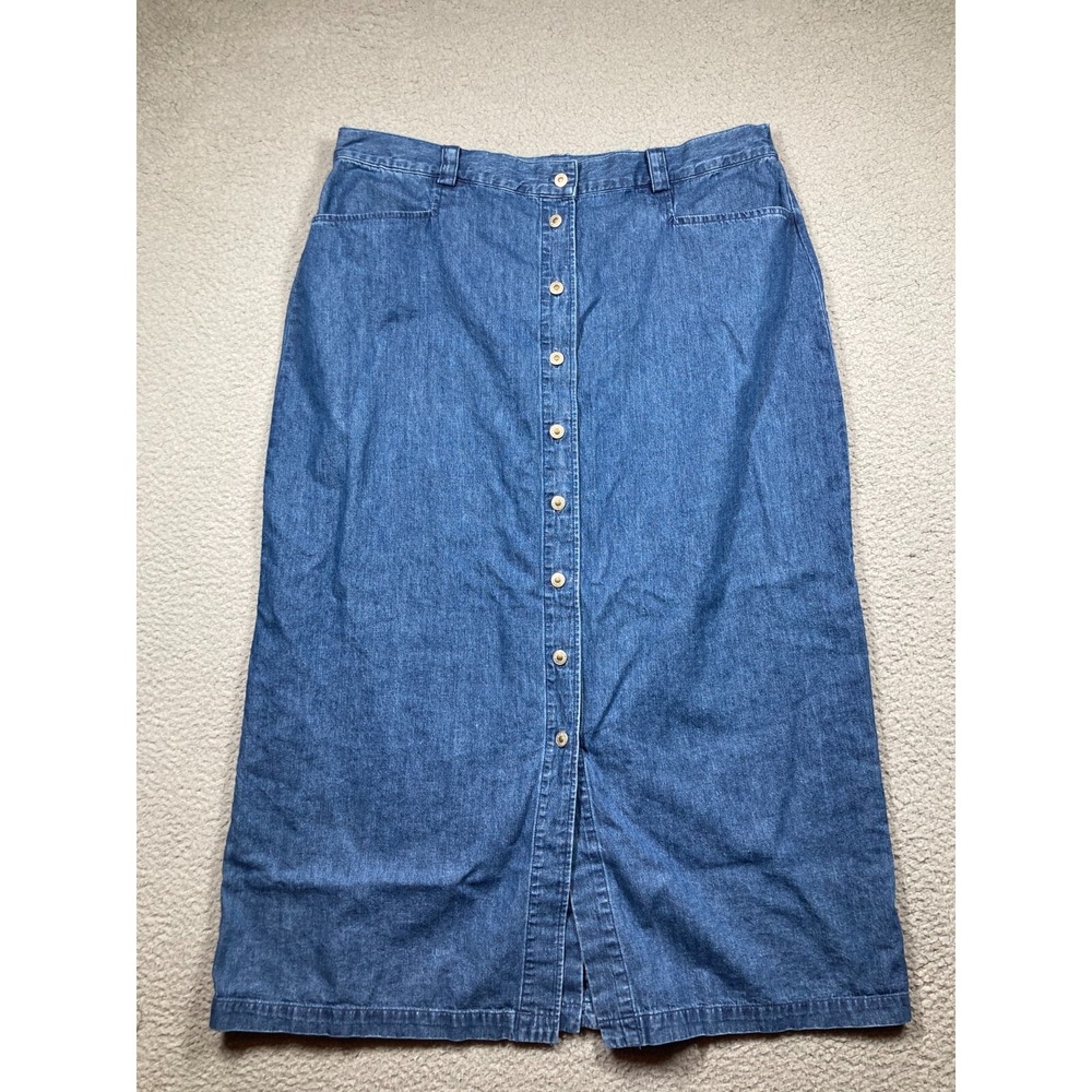 Vintage Marsh Landing‎ Skirt Women's Plus 22W Blue Denim Modest Button Front